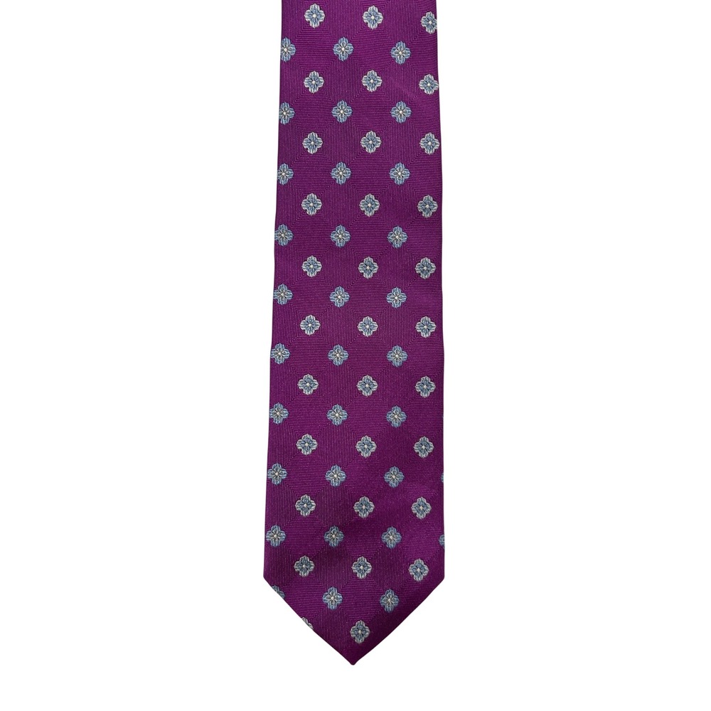 Brooks Brothers Mens Silk Tie Purple Blue Floral Medallion Geometric Pattern